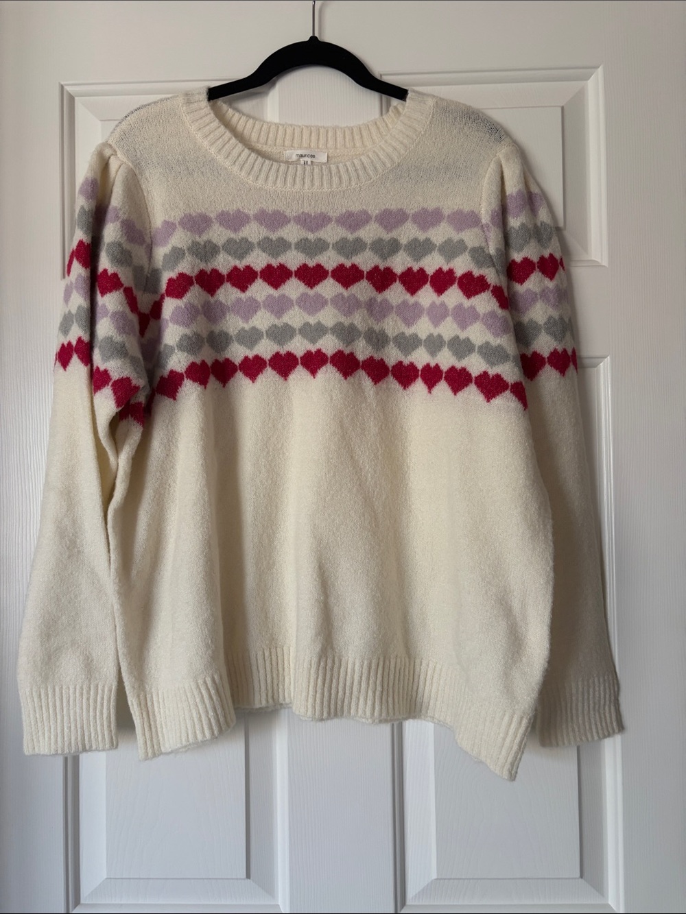 Maurices Cream Heart-Pattern Crewneck Sweater - Women